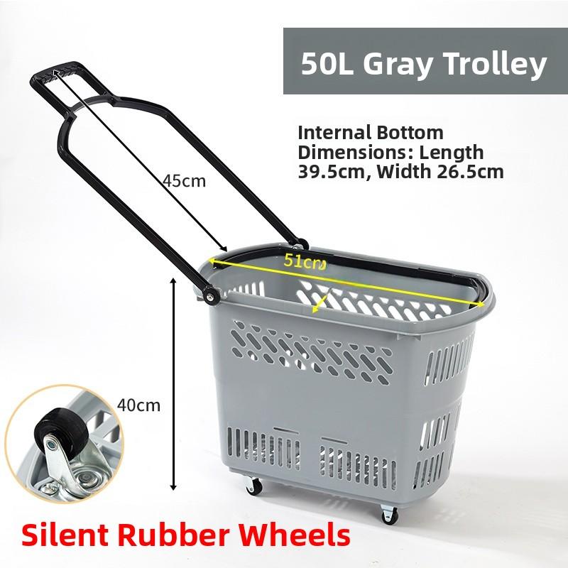 Thickened Plastic Shopping Basket with Wheels Handheld KTV Basket Convenience Store Caddy Vegetable Basket Pull Rod Basket