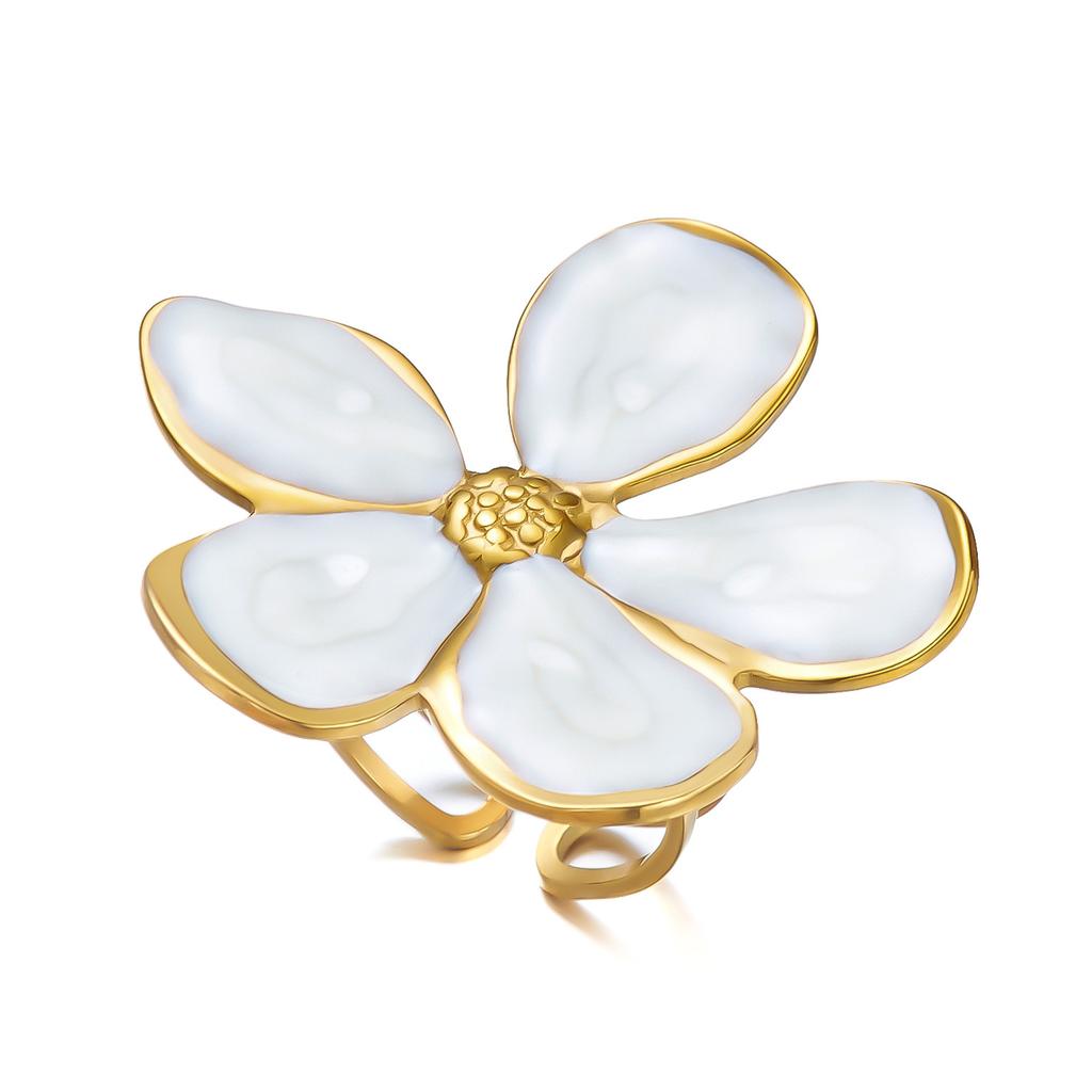 Xiyin's New Stainless Steel Ring Is Electroplated with 18k Real Gold, French Retro White Gold Dripping Oil Ring Jewelry.