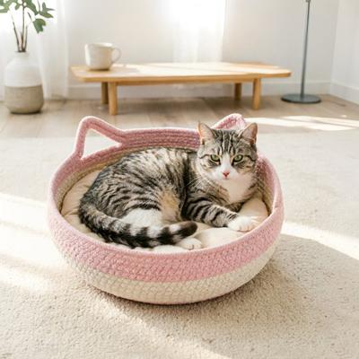 Yousheng Katzenbett Korb Baumwollseil Geflochtenes Haustierbett für Indoor-Katzen Kratzbar Runder Haustier Schlafkörbchen für Katzen Welpen Kaninchen