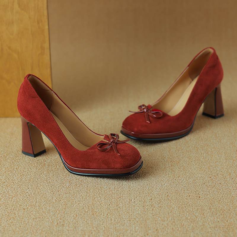 

Krazing Pot Замшевые Туфли-лодочки с Круглым Носком Размер 40 Высокий Каблук Слипоны Платформа Декорация Бантом Досуг Повседневные Осенние Туфли 40 винный
