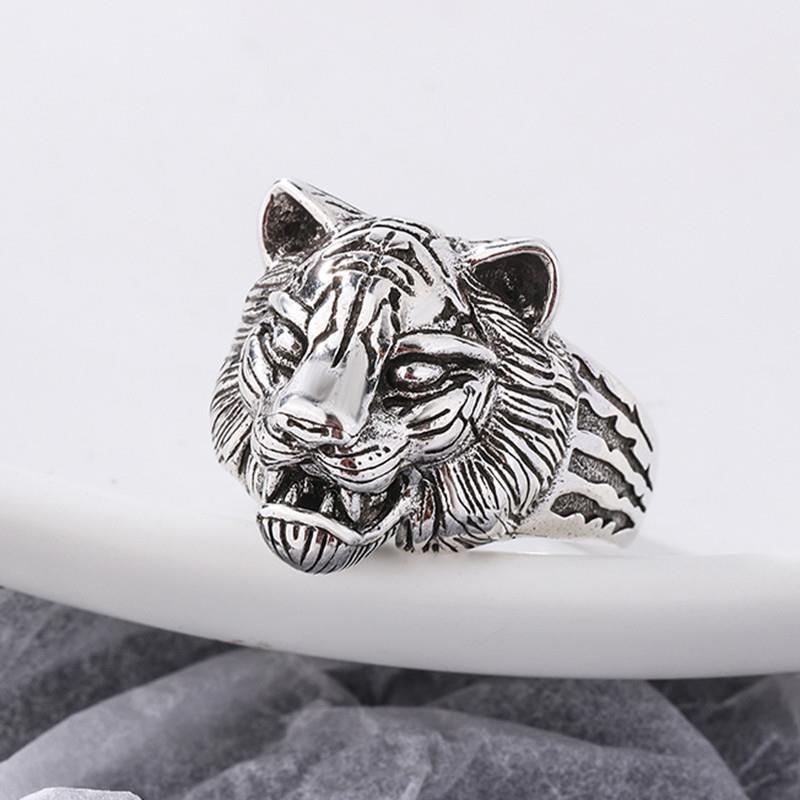 New Trendy and Domineering Retro Open Ring Men's and Women's Tiger Head Ring Jewelry