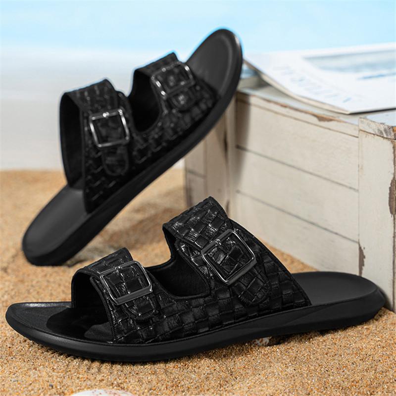 Men Luxury Crocodile Pattern Pu Leather Casual Slippers Summer New Beach Slippers For Men Non Slip Flat Sandals