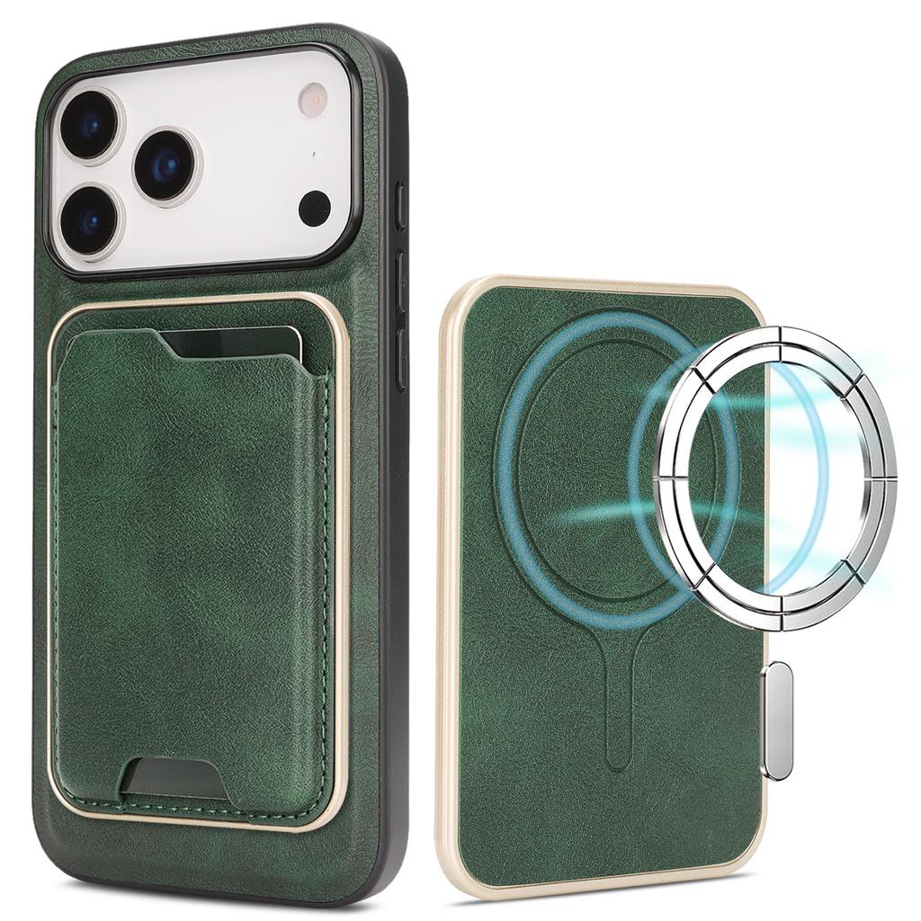 For iPhone 17 Pro Case Compatible with MagSafe Ultra Thin Card Holder PU Leather Coated TPU Cover