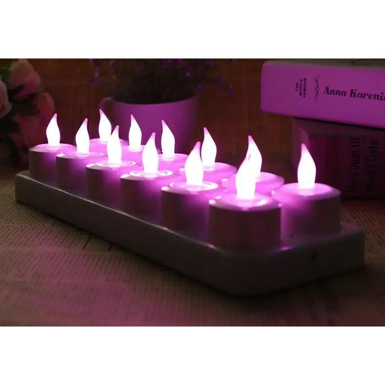 Set mit 12 wiederaufladbaren LED-Kerzen, flackernd, ohne Flamme, Teelicht, elektrische Lampe, wachsfrei, Valentinstag, Zuhause, Hochzeit, Weihnachten, Tischdekoration