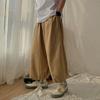 Vintage Solid Color Loose Cotton Men's Cargo Pants Street Casual Drawstring Anklet All-match Casual Male Knickerbockers