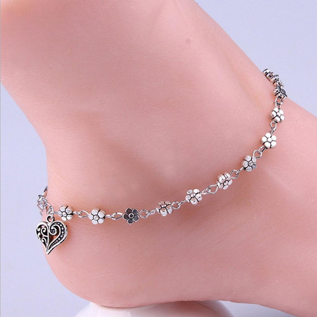 Cutout Anklet Initial Heart Anklet Women's Anklet Bead Chain Anklet
