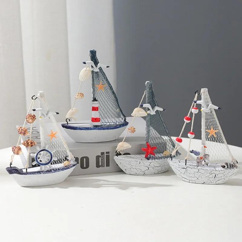 Wooden Sailboat Ornaments,shell,boat Rudder,anchor,lighthouse,seabird Decoration Boat,Home Room Children's Room Decoration Gift