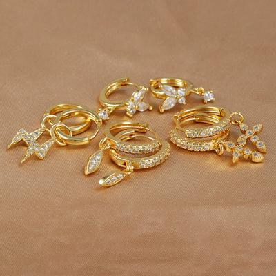 Vintage Zircon Lightning Cross Hoop Earrings For Women Stainless Steel Butterfly Cartilage Earrings Piercing Jewelry