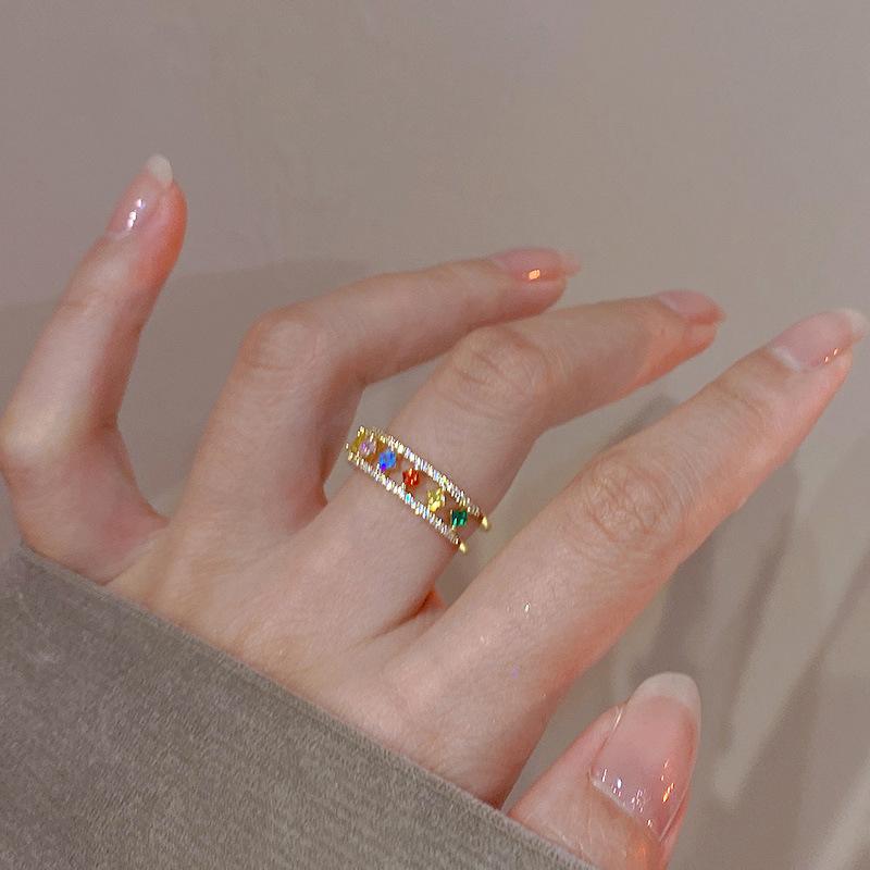 PANJBJ 925 Sterling Silver Multicolour Ring For Women Girl Hollow Out Zircon Sweet Romantic Jewelry Party Gift Dropshipping