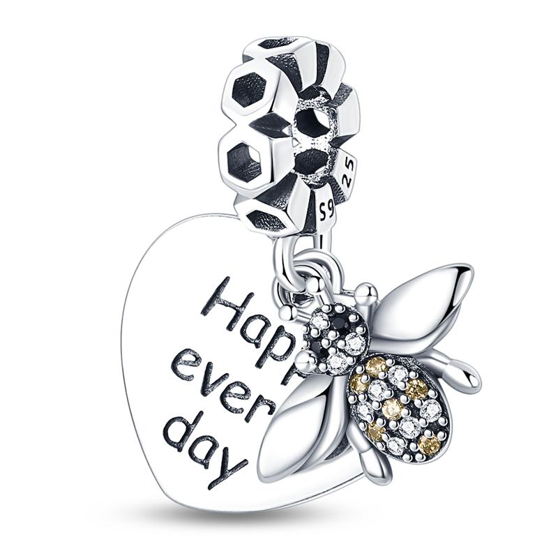 925 Silver Bee Charm Beads Bumblebee Pendant 4MM Hole Fit Bracelet Bangle DIY Jewelry Gift