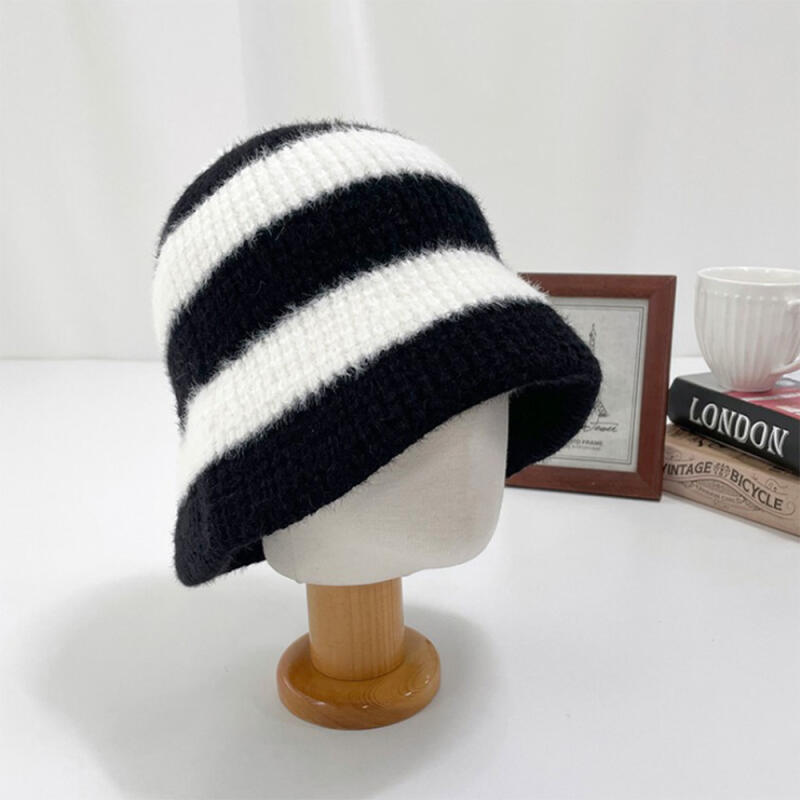 Women s Striped Fluffy Winter Fur Bucket Hat C6542_Olive Green