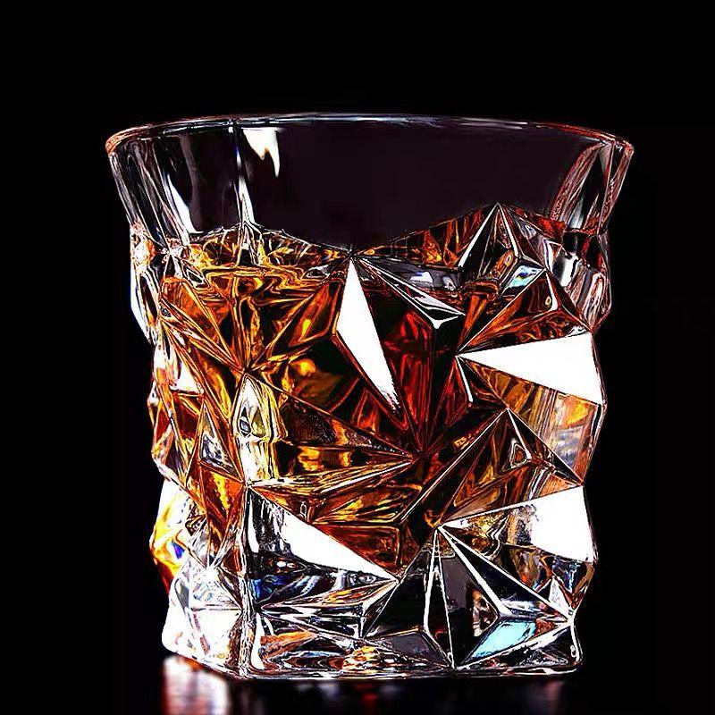 280ml/290ml Crystal Glass Creative Rotating Whiskey Ice Patterned Cocktail Glass Bar Beer Cup
