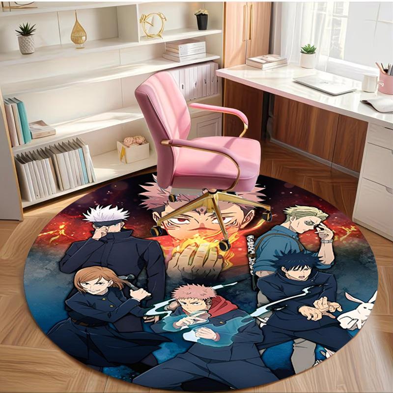 Jujutsu Kaisen Print Round Rug, Washable Floor Carpet, For Entryway Dorm Laundry Room Office Study, Home Decor Birthday Christmas Gift
