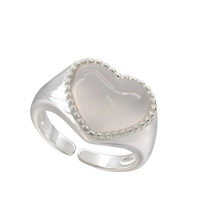 Vintage Silver Color Love Heart Ring for Women Girl Trendy Simple Temperament Sweet Wedding Bride Aesthetic Jewelry Gift