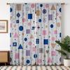 Geometric Curtains 2pcs – Red Black Yellow Abstract Shapes on White, Mid-Century Modern Decor for Living Room and Bedroom