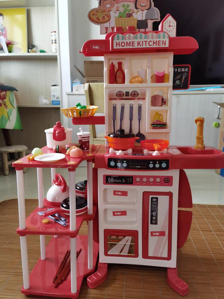 95cm Kids Simulation Kitchen Toy Large Play House Mini Food Pretend Cooking Dining Spray Kitchen Baby Girl Christmas Puzzle Gift