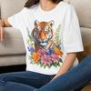 Floral Tiger T-Shirt | Tiger with Flowers Animal Tee- Gift for Her Mom Grandma Family Friend Sister Crew