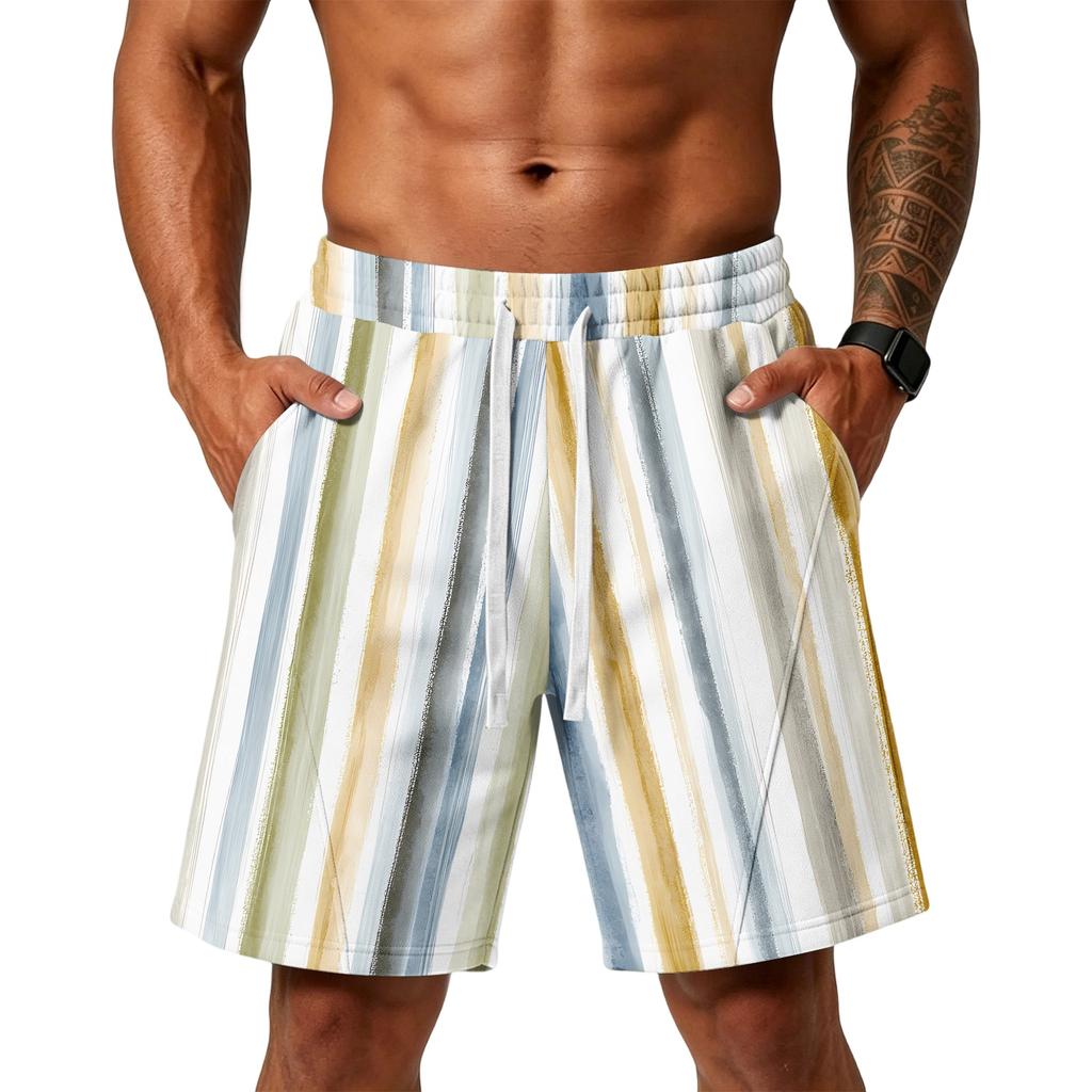 Men's Gradient Print Loose Fit Athletic Shorts with Pockets Elastic Waistband Drawstring for Gym Training Beachwear
