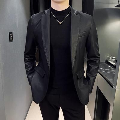 New Oversized Leather Suit  Men's Washable PU Leather Jacket  Slim Fitting Business Casual Men's Coat  Leather Jacket