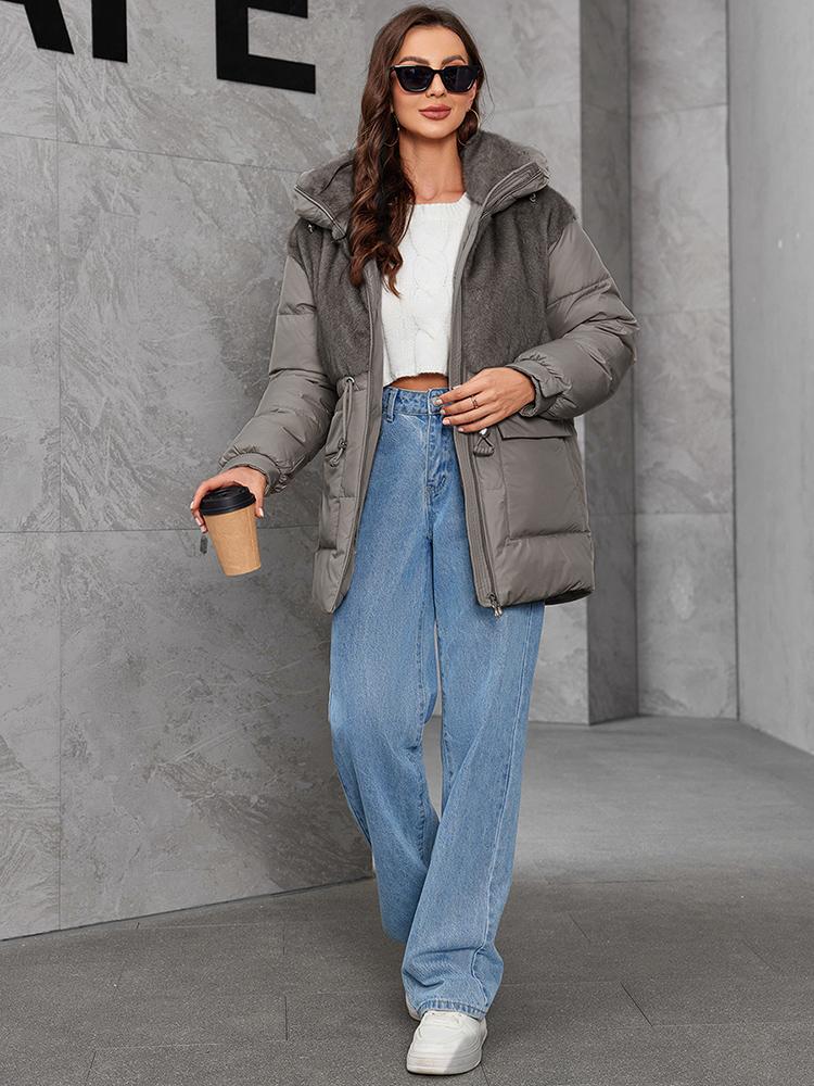 Cinemore Zimní péřová bunda Dámská Krátká Klasický design na zip Kapsa Stojáček Kapuce Slim Kabát Dámské Parky 9031