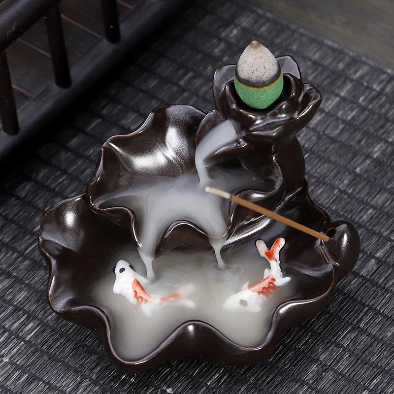 Double Fish Ceramic Backflow Incense Burner - Creative Home Decor Ornament