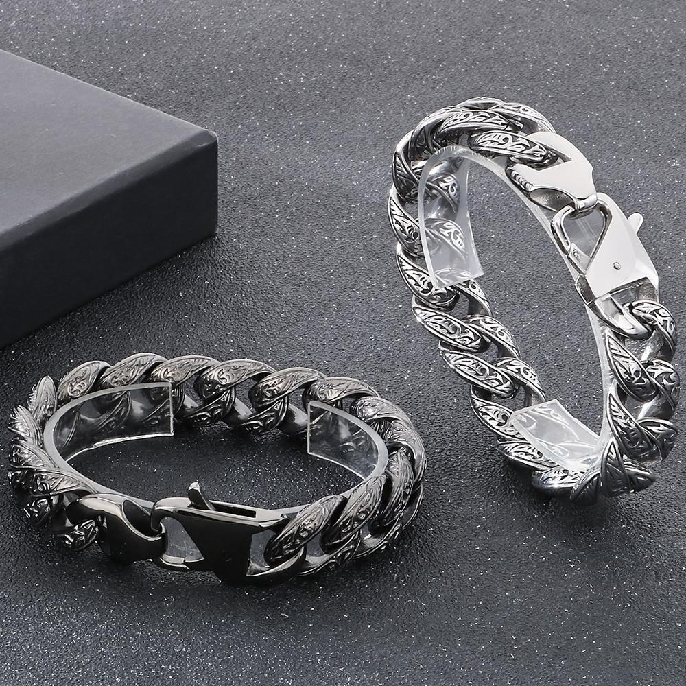 Cool 18MM Width Curb Cuban Link Chain Bracelet for Man Solid Stainless Steel Men's Bracelets Vintage Jewelry Accessories 5 Color