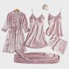 Damen Frühling/Sommer Pyjama Set, 5-teilig: Leichte Homewear mit Brustpolstern, inklusive Nachthemd und Hosenträgern für den Innen- und Außenbereich.