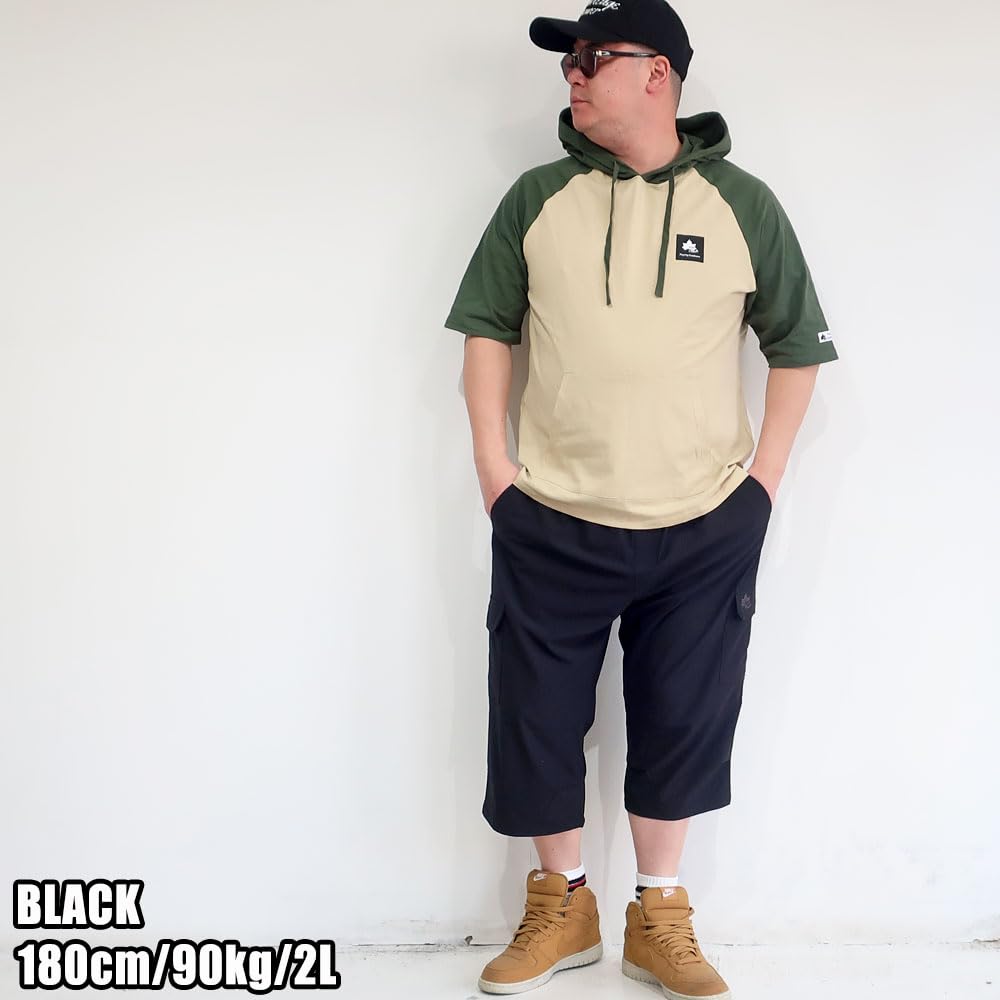 Men's Plus Size Cropped Pants, 3/4 Length, LOGOS, Sizes 3L, 4L, 5L, XXL, XXXL, XXXXL, 10001389 (JP, Alphabet, 5L, Black)