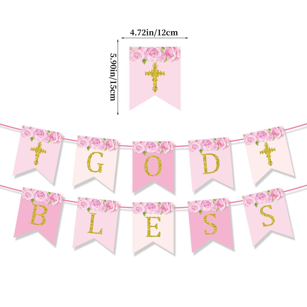 Decorazione Festa Battesimo Comunione Bambino Bandierina Dio Benedica Posizionamento Torta