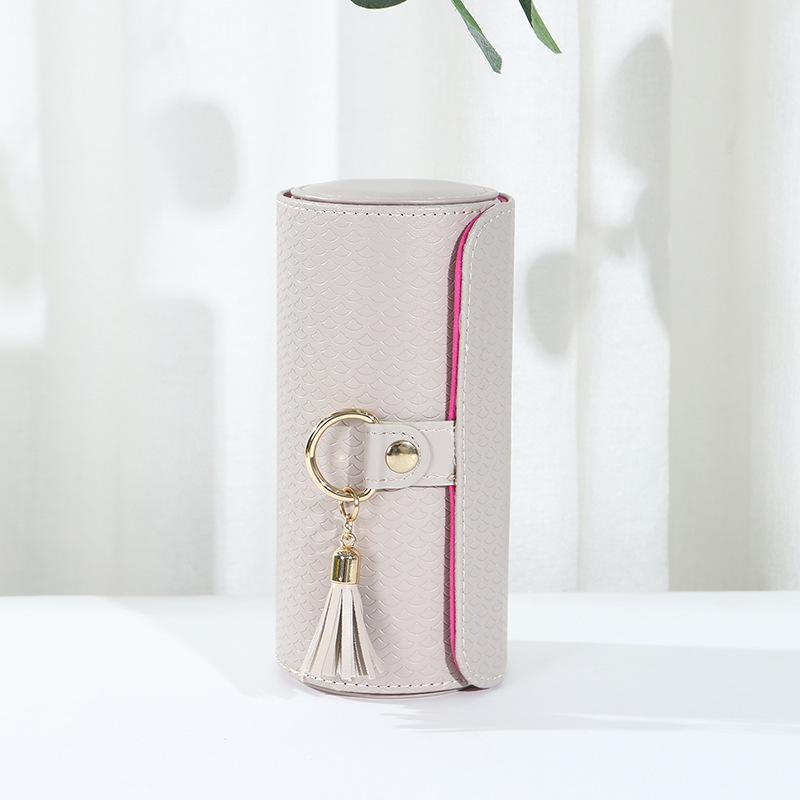 

3-Tier Cylindrical Jewelry Organizer Box with Magnetic Closure- For Rings,Earrings,Necklaces&Bracelets,Faux Suede-Lined Interior AS SHOW