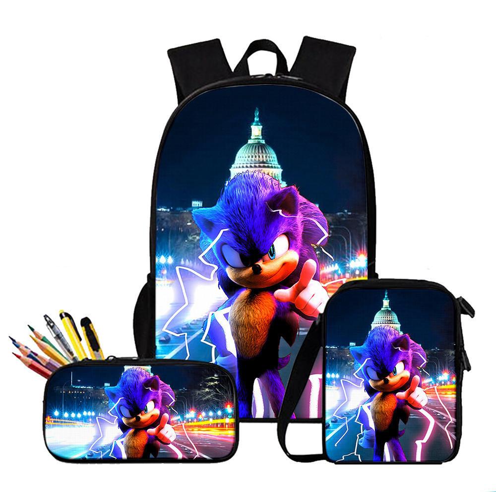 Anime Sonic Backpack Set 3D Printed Backpack Three-Piece Set