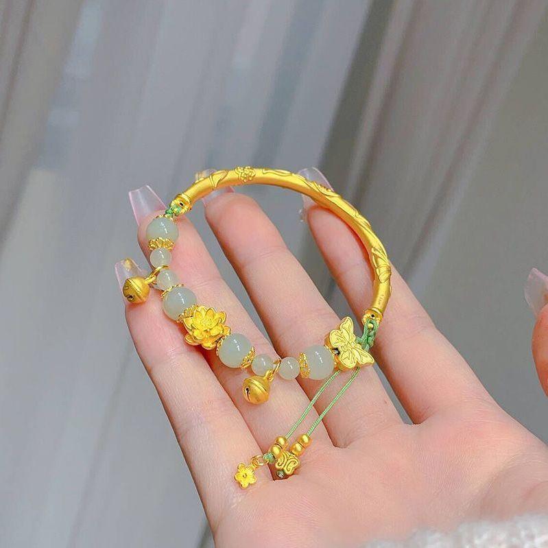 Popular Golden Butterfly Bracelet Female Lotus Blessing Tube Half Bracelet Bell Bracelet Premium Birthday Gift for Girlfriend