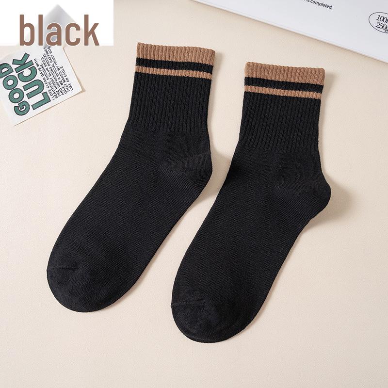 Langsha Women's Thick Striped Mid-Calf Socks for Autumn and Winter - Available in Black, White, Grey, Brown, and Beige.