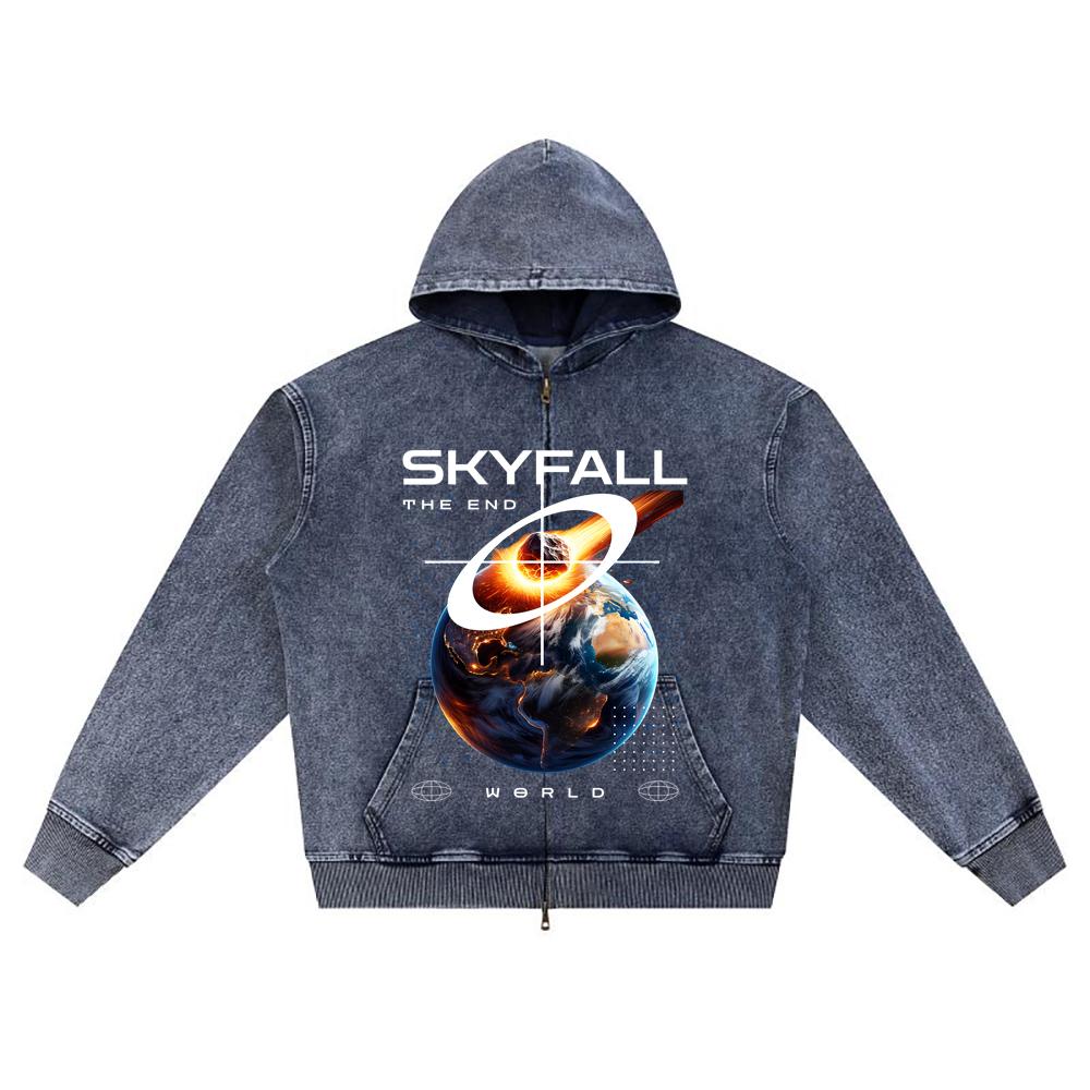 

DTG-печать Вязаный джинсовый худи на молнии Земля поражена метеоритом Принт Брата Худи на молнии XL темно-синий