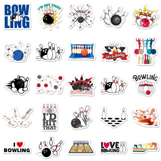 50Pcs Bowling Ball Stickers Various Lovely PVC Adhesive Removable Ball Decals DIY Decoration Waterproof Scrapbook Luggage Water Cup Sports Graffiti