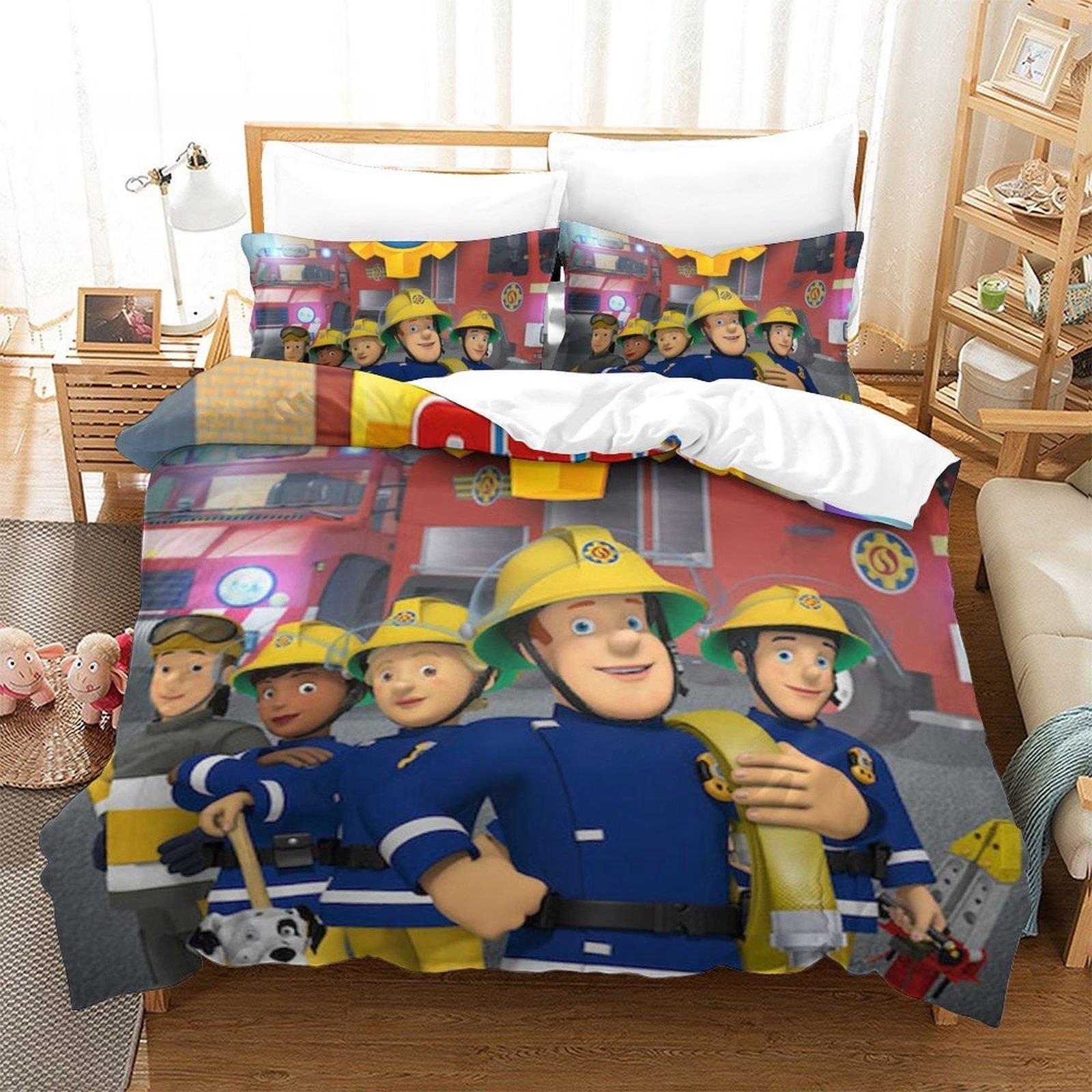 3D-print Anime Beddengoedset Brandweerman Sam Beddengoed Set Enkel Tweepersoons Volledig Queen King Size Beddengoed Set Volwassene Kind Slaapkamer Dekbedovertrek Sets EU Twin 135x200cm