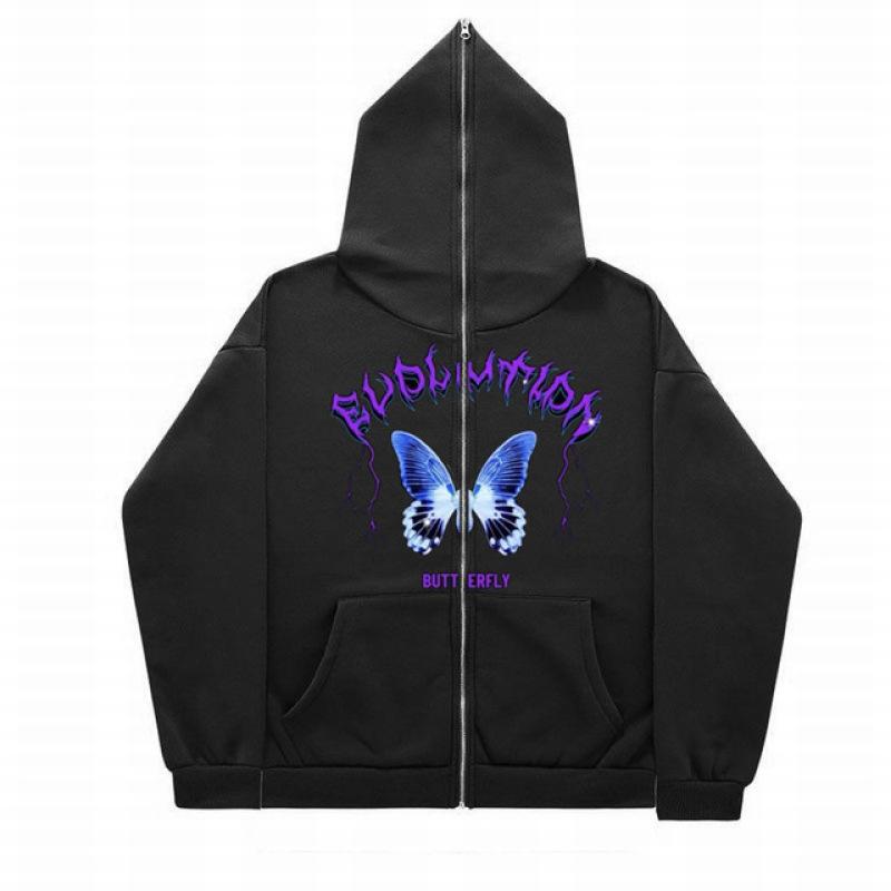 Винтажные мужские толстовки и свитшоты с молнией на все лицо Butterfly Y2K, женские флисовые толстовки в стиле Хараджук, уличная одежда больших размеров L blue