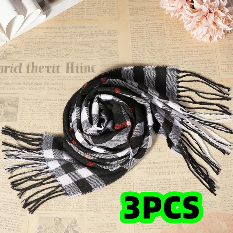 3-Pack of Plaid Black and Red Color-Blocked Scarves, British-Style Plaid Faux Cashmere Scarf, Valentine s Day and Easter Gift, Children s Autumn an