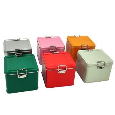1 Pc Square Tinplate Cookie Tins Box With Lid Dustproof Home Kitchen Desktop Storage Tin Durable Buckle Iron Box