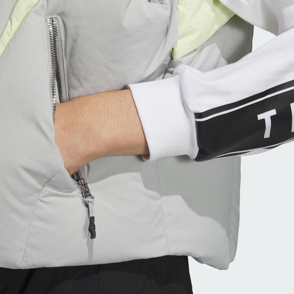 Adidas Fustl Down Vest Logo Design Striped Warm Sports Casual Loose Stand Collar Down Gilet Men Vests Cement-Gray JI8754