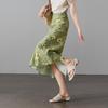 SOFSIL Women's Linen Blend Floral A-Line Skirt