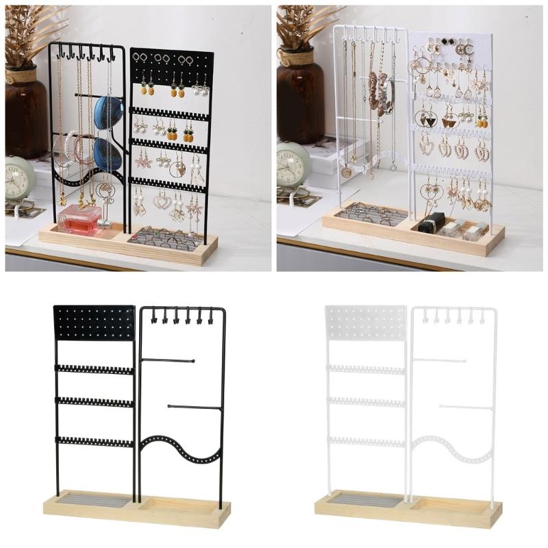 Elegant Jewelry Display Stand Multitier Necklace Holder and Sturdy Earring Organizers with Natural Wood Base Designs