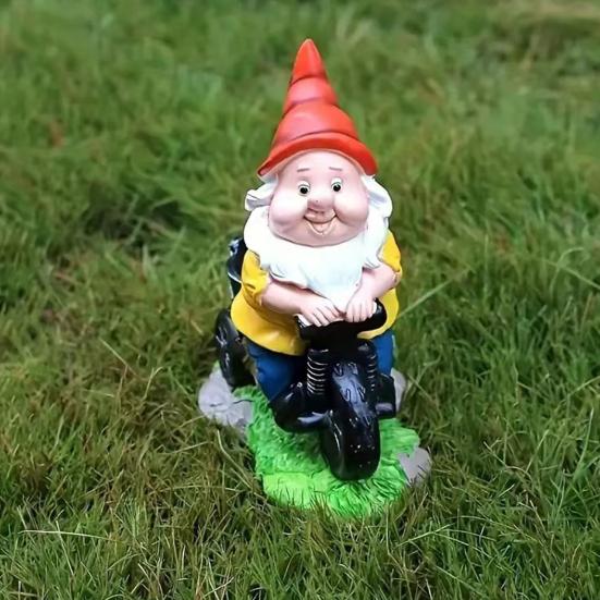 Gnom na kole Soška, s jemnou řezbou Dekorativní figurky, Jedinečná Kreativní Ozdoba pro Dům Balkon Zahrada Ložnici Kancelář