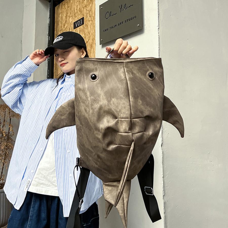Schoolbag Unisex Kids Coffee Large Capacity Animal Whale Shark Shape Backpack Trendy Cloth Oxford Zipper Shark Knapsack Waterproof Student College Backpack