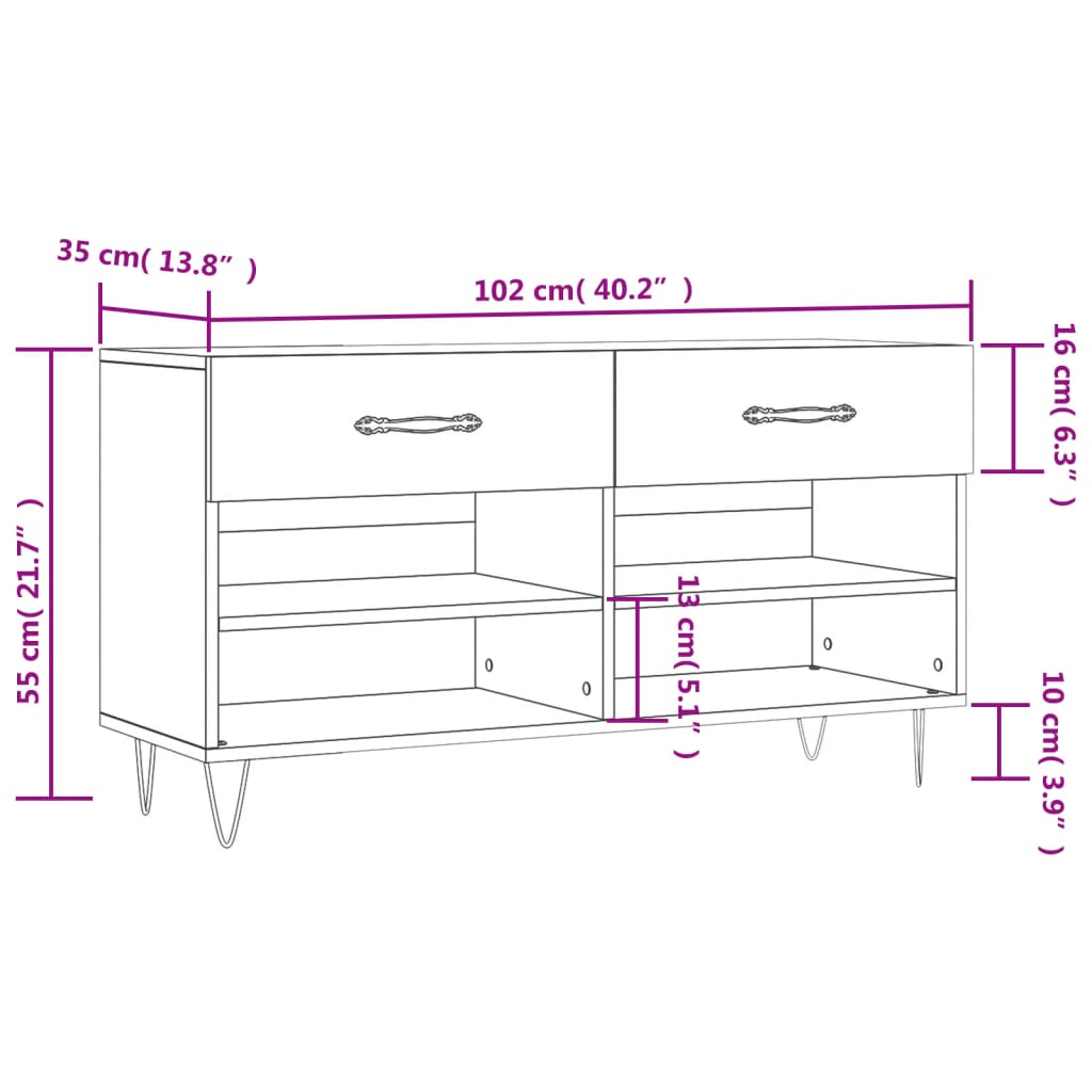 Shoe Bench Smoked Oak 102x35x55 cm Wood Based Panel