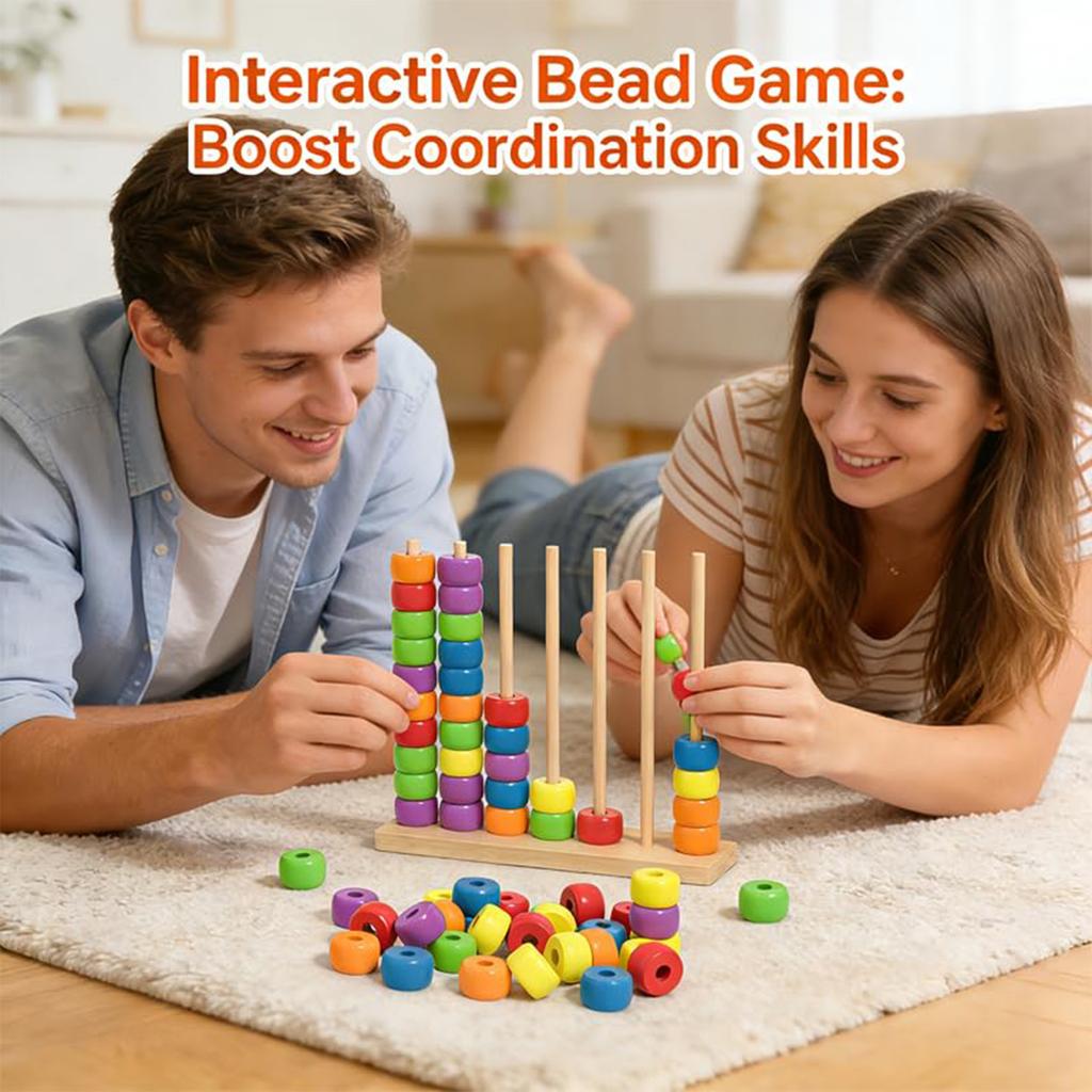 Wooden Bead Counting Toy for Children Large Size Bead Matching Game Educational Early Learning Tool with Sturdy Frame for Home and Classroom Use
