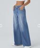 Retro gewaschene Mehrprozess-Jeans für Damen mit weitem Bein - Lockerer Schnitt