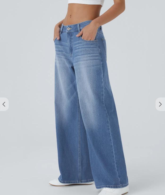 Retro gewaschene Mehrprozess-Jeans für Damen mit weitem Bein - Lockerer Schnitt