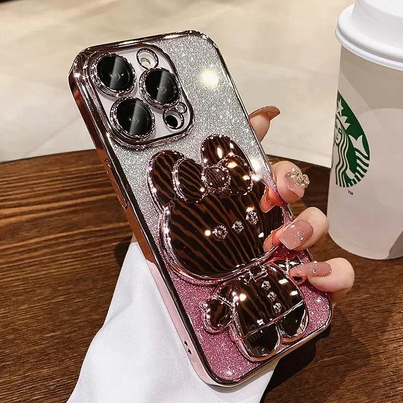 Rabbit Mirror Bracket Case for IPhone 16 Pro Max 15 14 Plus 13 12 Pro 11 Pro Max XR XS MAX X 7 8 Plus Seismic Protective Shell
