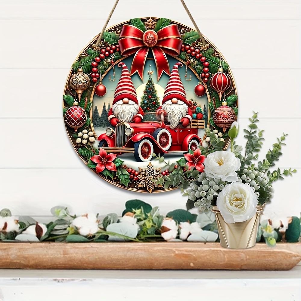 20cm Christmas Gift Pickup Truck Dwarf Christmas Tree,Round Wooden Ornament, Home Office Door Front Porch Bar Decor